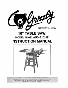 Manual Grizzly G1022 Table Saw