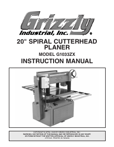 Manual Grizzly G1033ZX Planer