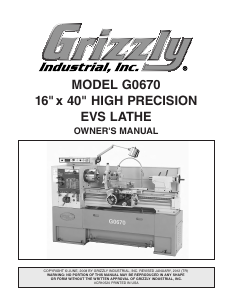 Manual Grizzly G0670 Lathe