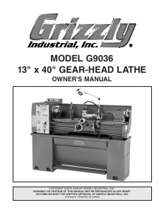 Manual Grizzly G9036 Lathe