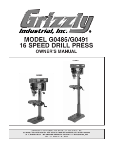 Manual Grizzly G0485 Drill Press