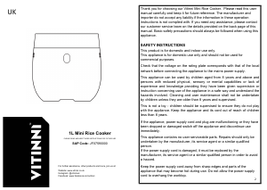 Handleiding Vitinni JF07590000 Rijstkoker