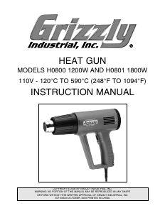 Manual Grizzly H0800 Heat Gun