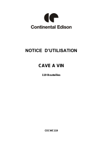 Mode d’emploi Continental Edison CECWC119 Cave à vin