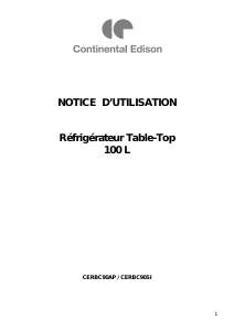 Mode d’emploi Continental Edison CERBC90SI Réfrigérateur