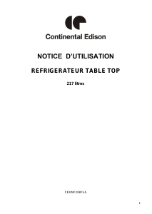 Mode d’emploi Continental Edison CERTT117S Réfrigérateur