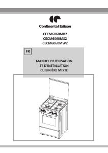 Mode d’emploi Continental Edison CECM6060MB2 Cuisinière