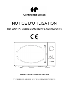 Mode d’emploi Continental Edison CEMO23UXV Micro-onde