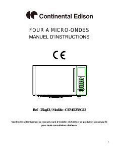 Mode d’emploi Continental Edison CEMO25SG13 Micro-onde