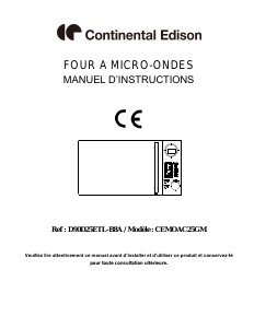 Mode d’emploi Continental Edison CEMOAC25GM Micro-onde