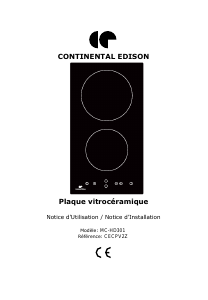 Mode d’emploi Continental Edison CECPV2Z Table de cuisson