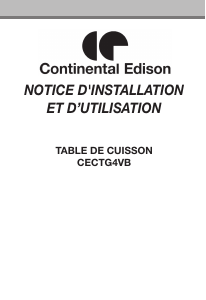 Mode d’emploi Continental Edison CECTG4VB Table de cuisson