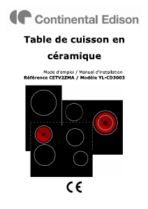 Mode d’emploi Continental Edison CETV2ZMA Table de cuisson