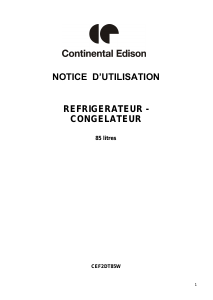 Mode d’emploi Continental Edison CEF2DT85W Réfrigérateur combiné
