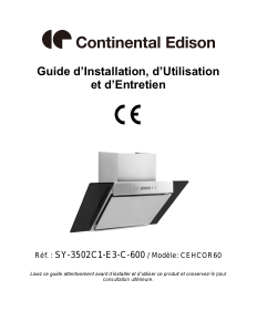 Mode d’emploi Continental Edison CEHCOR60 Hotte aspirante