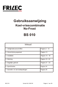 Manual Frilec BS010 Fridge-Freezer
