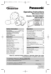 Manual Panasonic NN-H665 Microwave