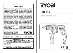 Manual Ryobi HID-710 Impact Drill