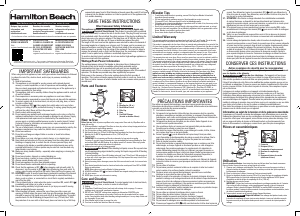 Manual de uso Hamilton Beach 50180 Batidora