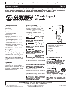 Mode d’emploi Campbell Hausfeld TL0502 Visseuse à choc