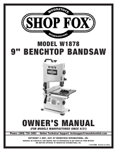 Handleiding Shop Fox W1878 Bandzaag