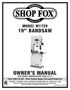 Handleiding Shop Fox W1729 Bandzaag