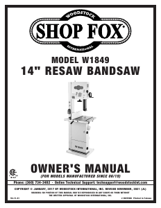 Manual Shop Fox W1849 Band Saw