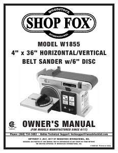Manual Shop Fox W1855 Belt Sander