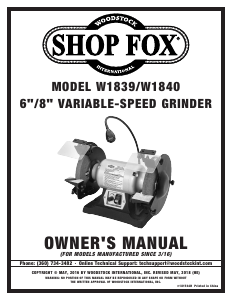 Manual Shop Fox W1839 Bench Grinder
