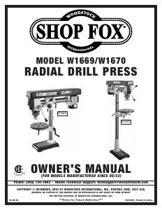 Handleiding Shop Fox W1669 Kolomboormachine