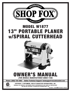 Manual Shop Fox W1877 Planer