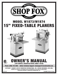 Manual Shop Fox W1873 Planer