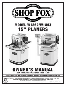 Manual Shop Fox W1862 Planer
