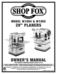 Handleiding Shop Fox W1864 Schaafmachine