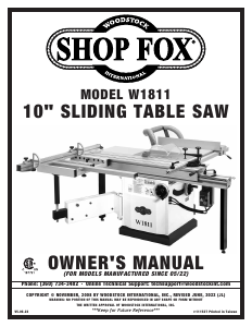 Manual Shop Fox W1811 Table Saw