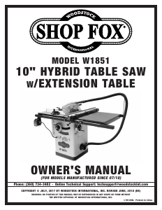 Handleiding Shop Fox W1851 Tafelzaag