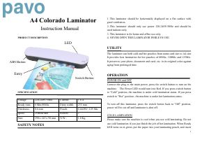 Mode d’emploi Pavo Colorado Plastifieuse