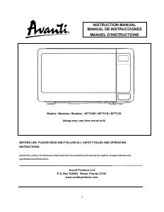 Manual Avanti MT7V3S Microwave