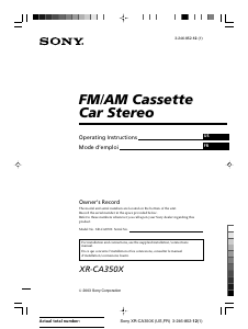 Mode d’emploi Sony XR-CA350X Autoradio