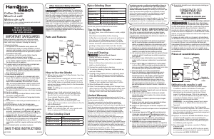 Mode d’emploi Hamilton Beach 80420 Moulin à café