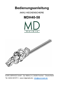 Bedienungsanleitung MD MDH40-58 Heckenschere