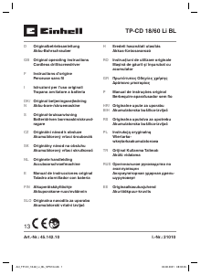 Instrukcja Einhell TP-CD 18/60 Li BL Wiertarko-wkrętarka