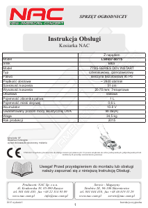 Instrukcja NAC LS0657-50775 Kosiarka