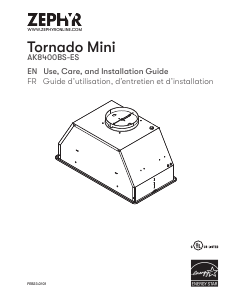 Manual Zephyr AK8400BS-ES Tornado Mini Cooker Hood