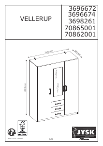 Manual de uso JYSK Vellerup (58x200x150) Armario