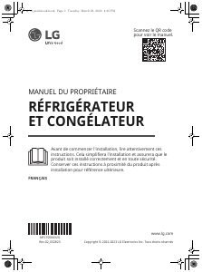 Mode d’emploi LG GBV3100DEP Réfrigérateur combiné