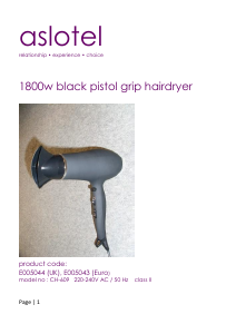 Manual Aslotel E005043 Hair Dryer