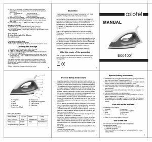 Manual Aslotel E001001 Iron