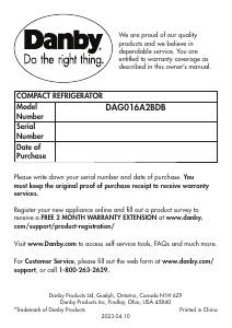 Manual de uso Danby DAG016A2BDB Refrigerador