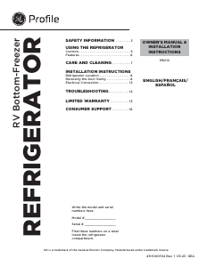 Mode d’emploi GE PBV10RSTSS Réfrigérateur combiné